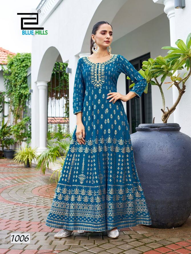 Walkway Special Rayon Foil Printed Anarkali Long Kurti Wholesale Shop In Surat